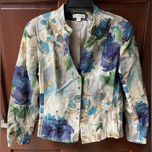 Coldwater Creek Women’s  Blue and Green Floral Jacket Size 14